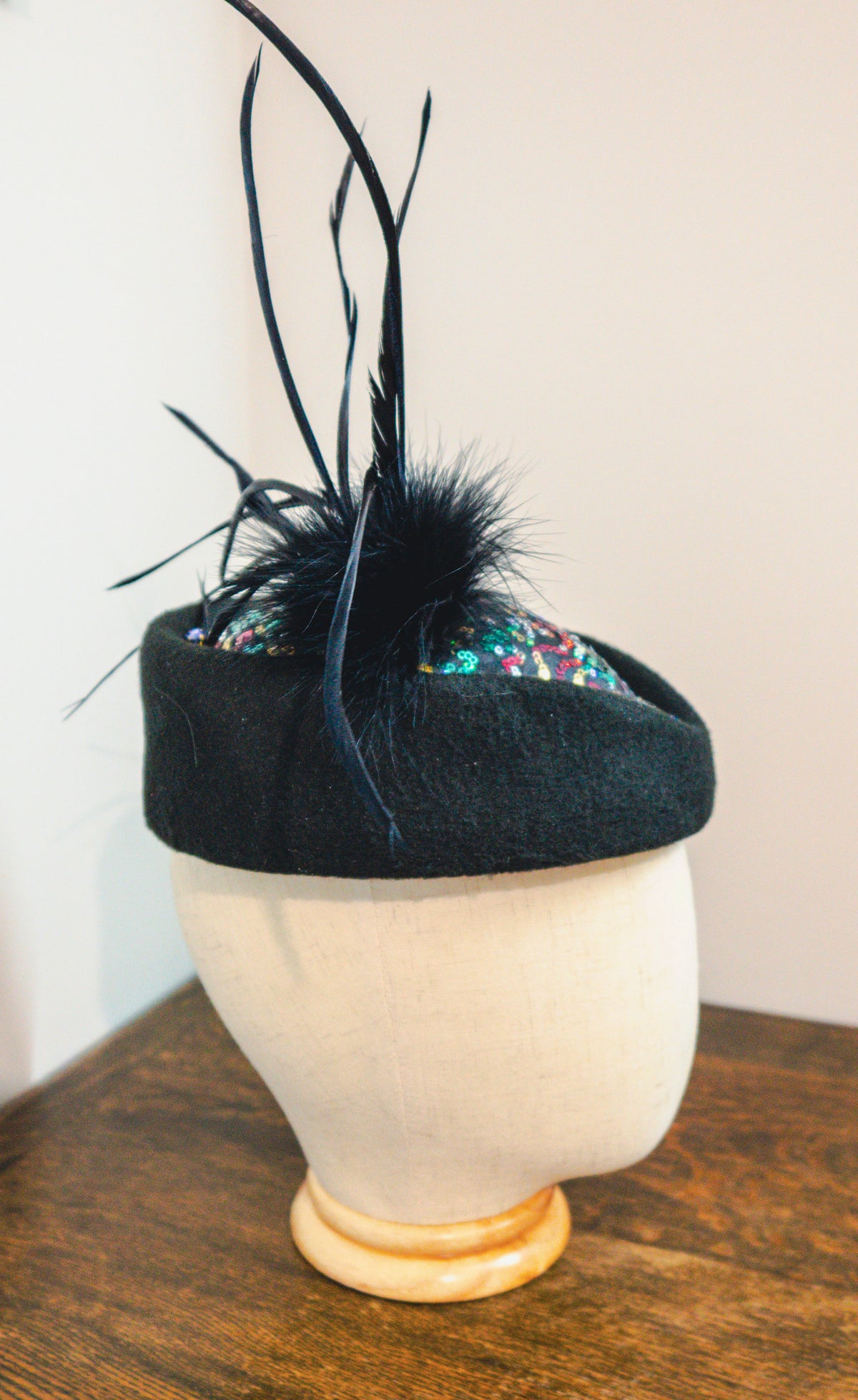 Midnight Fireworks Fascinator- Pill Box Hat Black & Multi Coloured