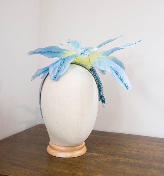 Ocean Blue – Hand-Beaded Floral Headband