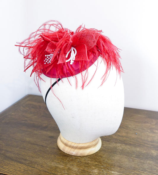 Scarlet Flight - Ostrich Feathers & Sinamay Flowers