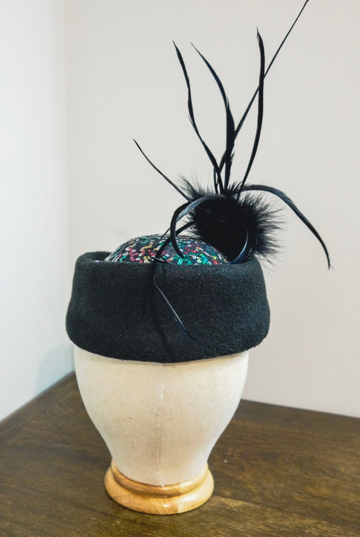 Midnight Fireworks Fascinator- Pill Box Hat Black & Multi Coloured