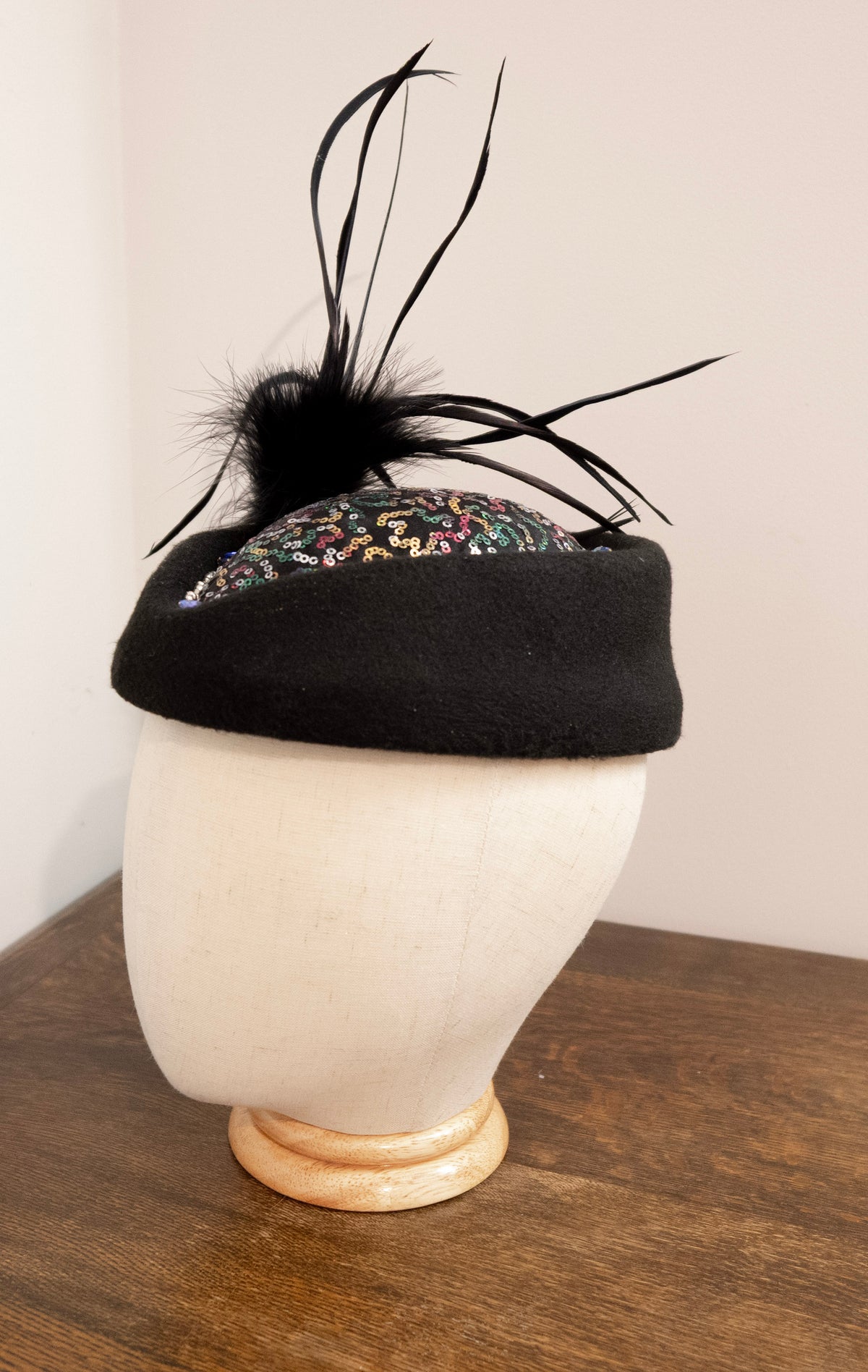 Midnight Fireworks Fascinator- Pill Box Hat Black & Multi Coloured