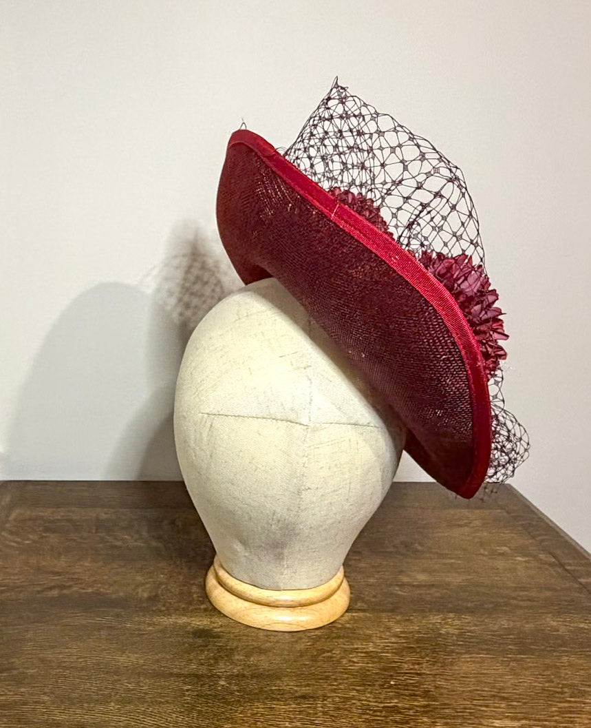 Garnet Heart Hat: Layered Dahlias, Glittered Foliage, AB Crystal Trim (Handmade)