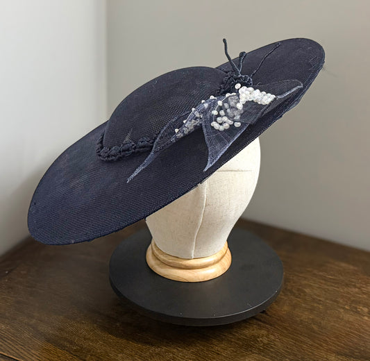 Interlaced Indigo - Traditional Shaped Navy Blue Saucer Fascinator