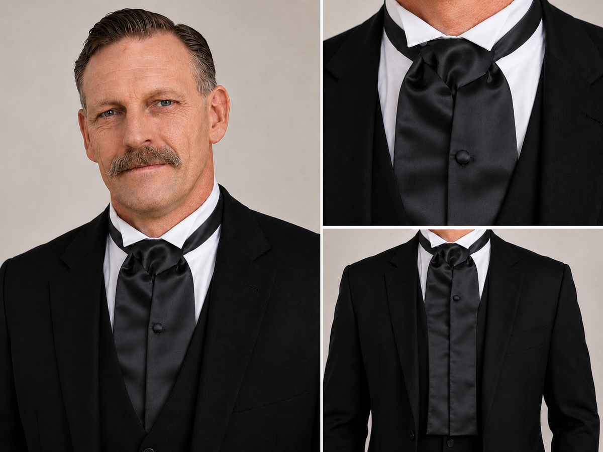 Black Satin Full-Length Cravat – Neck Tie