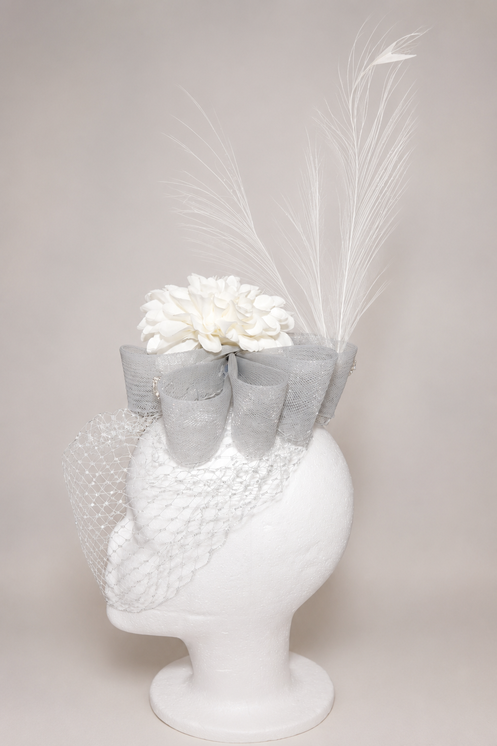 Silver Empress - Peahen Feathers, Silver Crinoline Loops & Diamantés