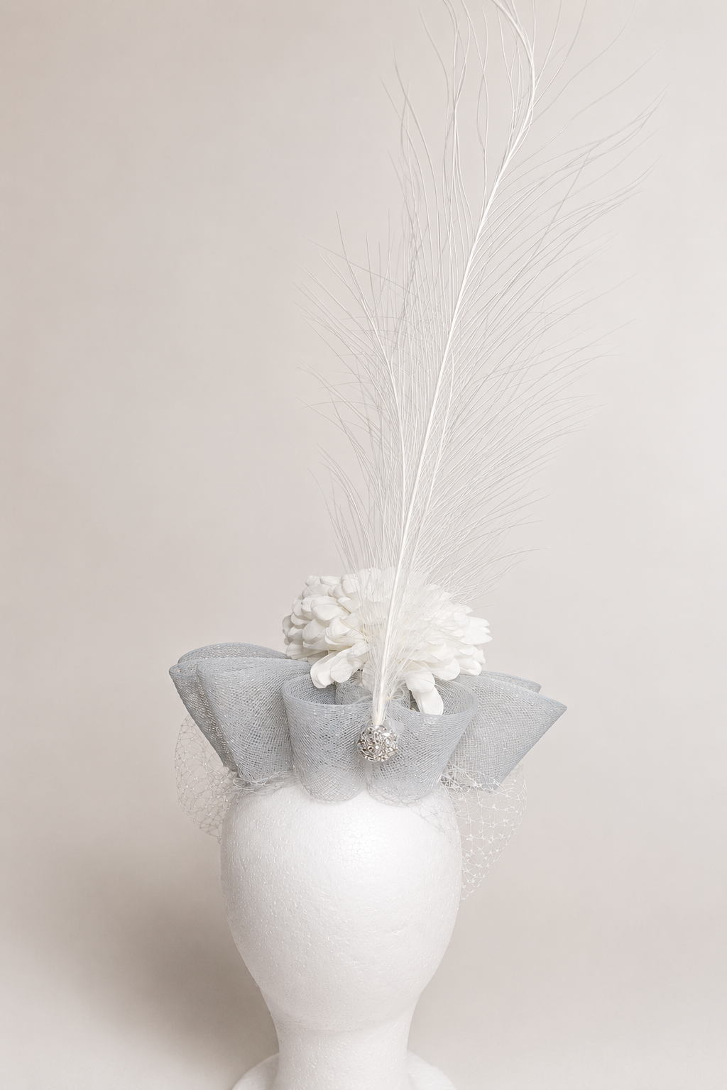 Silver Empress - Peahen Feathers, Silver Crinoline Loops & Diamantés