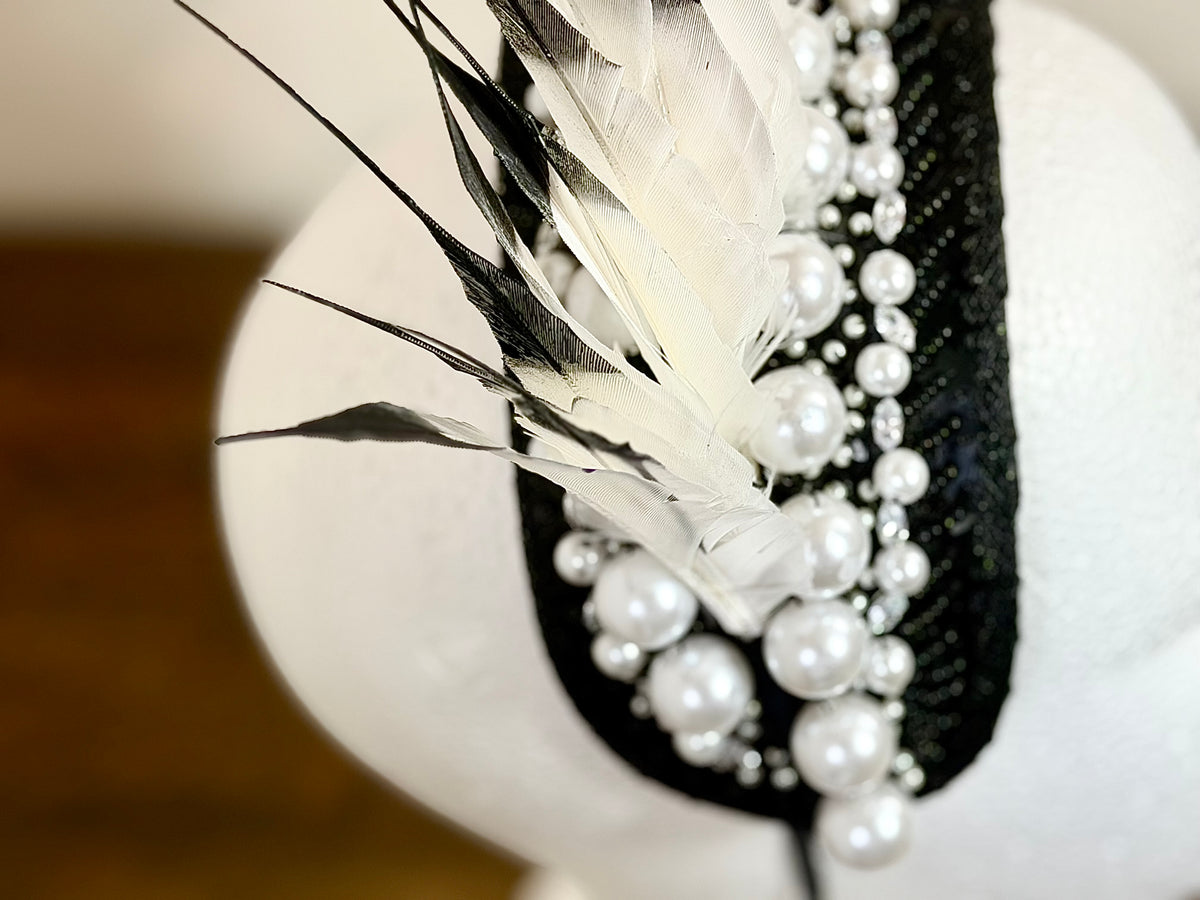Black and White Feathered Statement Headpiece – Magpie