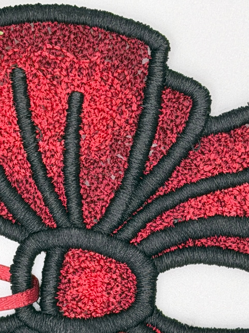 Handmade Embroidered Christmas Bow – Red & Black Ornament