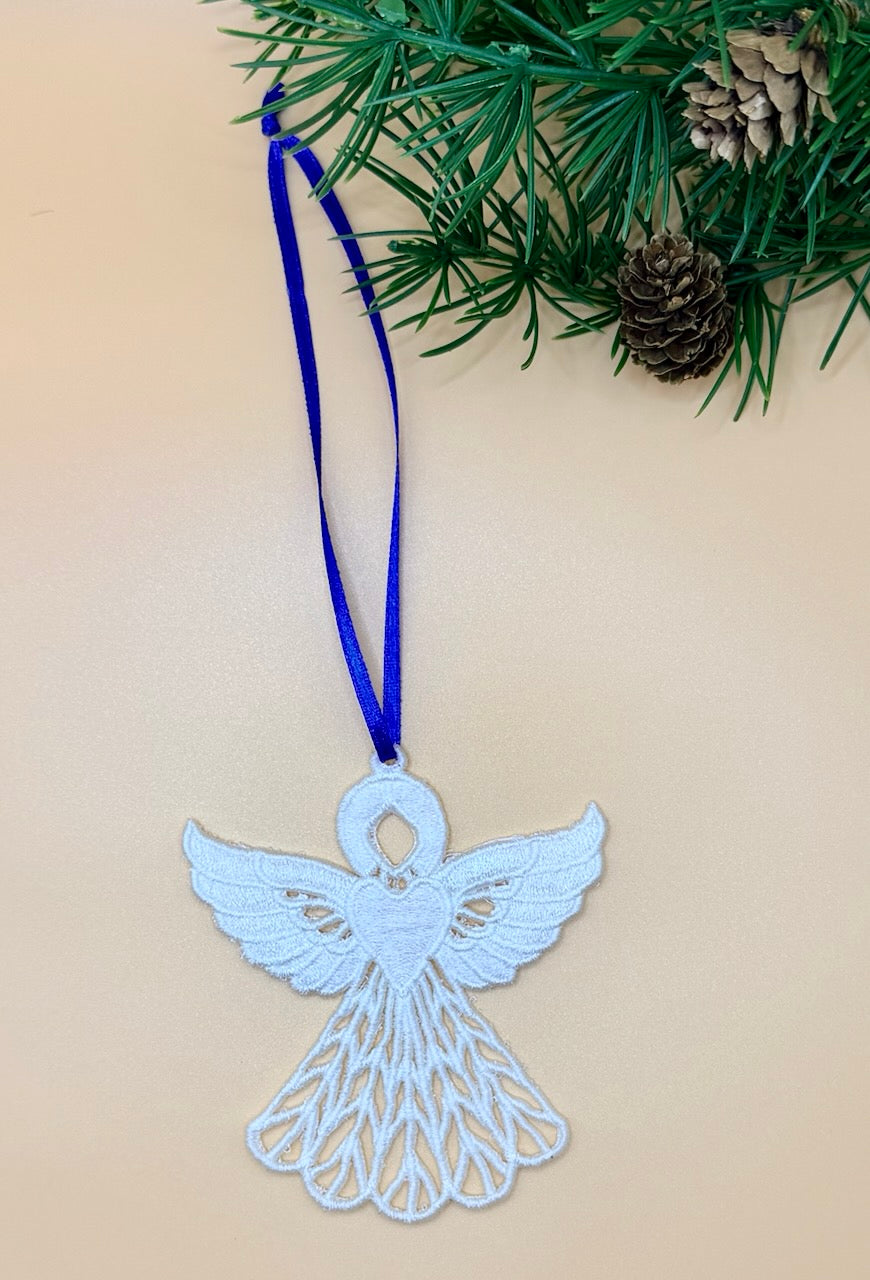 Lace Angel showing 15cm ribbon