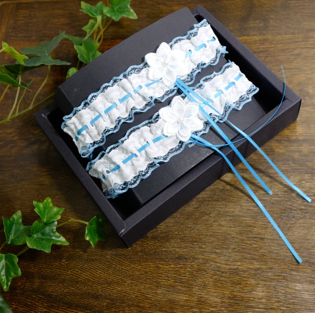 Blue & White Lace Formal and Bridal Garter Set – Something Blue