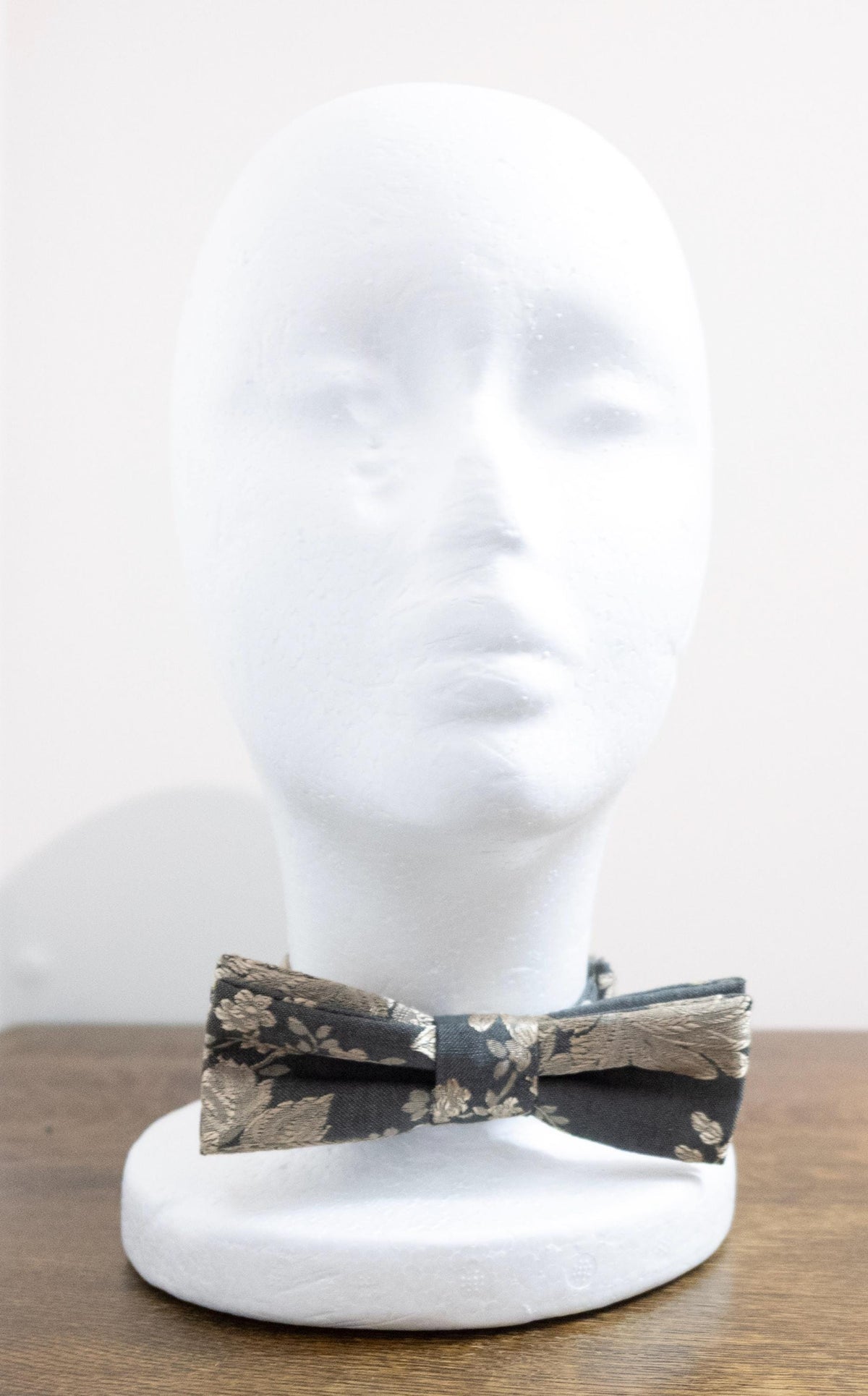 Olive and Pewter Floral Bow Tie