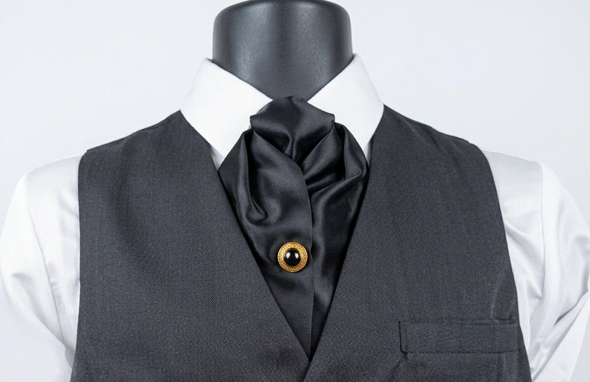 Black Satin Cravat with Gold & Black Button